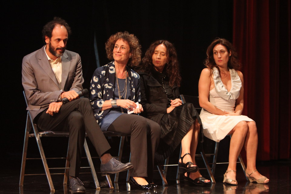 Members of the Jury on stage waiting to distribute the prizes Left to right: President Luca Gadagnino, Italian film director, Maysoun Pachachi,-Iraqi documentary filmmaker & Christina Piccino-Italian film critic, Karin Albou, French-Tunisian film director