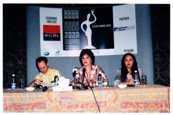 Jury press conference. From left to right, Tod Solondz, Lebleba & Niki Karimi