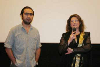 Directors Hala al Abdallah & Ammar el Beik, presenting their film: I am the one who brings flowers to her own grave