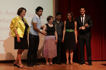 Alice Edde, the two directors of Best Short Film present, Lina Mroue and Khaled Aboul Naga member of the Jury