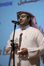 Abdallah Al Eyaf, giving a word after receiving 2nd Best Short Film for his “Aayesh” short
