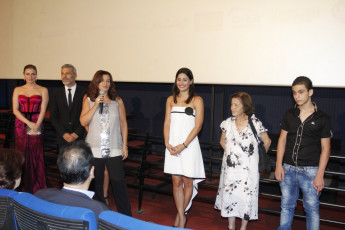 Director Lara Saba, presenting cast and crew of film