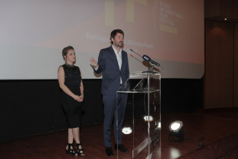 Santiago Mitre, Director La Cordillera and Actress Dolores Fonzi Introducing the movie